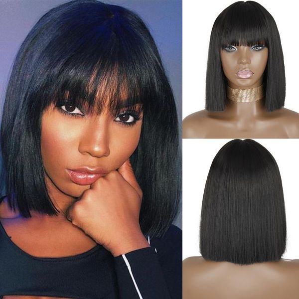

synthetic wigs azqueen short bob wig with bangs for women black pink orange party daily use shoulder length
