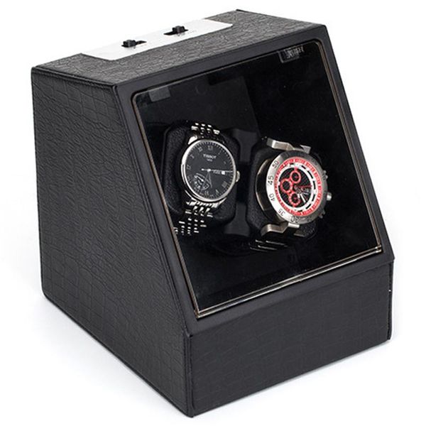 

watch boxes & cases double head carbon fiber automatic mechanical winder box mover rotator winding storage cabinet remontoir, Black;blue