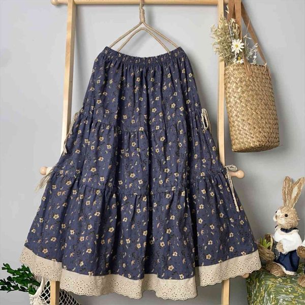 

autumn winter all match women skirts printed a line mori girl double sided lace sweet age reducing large length, Black