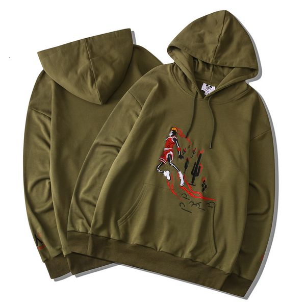 

guochao leisure street couples embroidered pattern loose hooded long sleeve pullover sweater et, Black