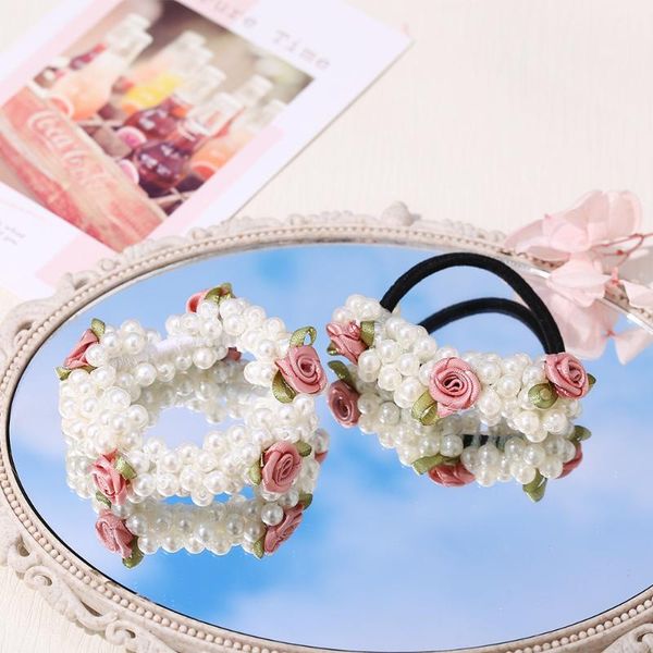 

flower shape rubber bands bracelet for women girl cute pearl elastic hair accessories party birthday gift charm bracelets, Golden;silver