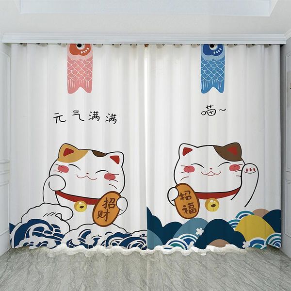 

curtain & drapes customized japanese style partition lucky cat cute cartoon living room bedroom bay window children'