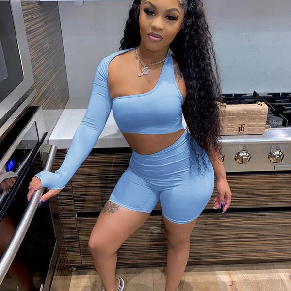 

women's tracksuits ueteey two piece set hollow out long sleeve crop fitness shorts women tracksuit outfits summer workout matching, Gray