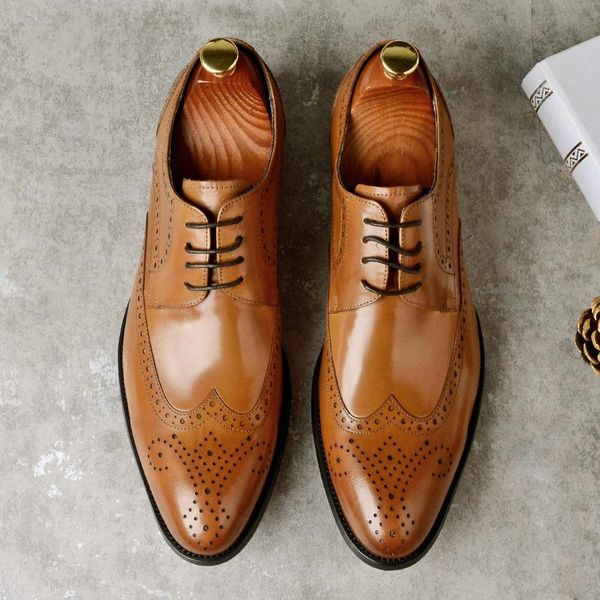

dress shoes genuine leather oxford for men casual cowhide vintage men's office formal male wedding, Black