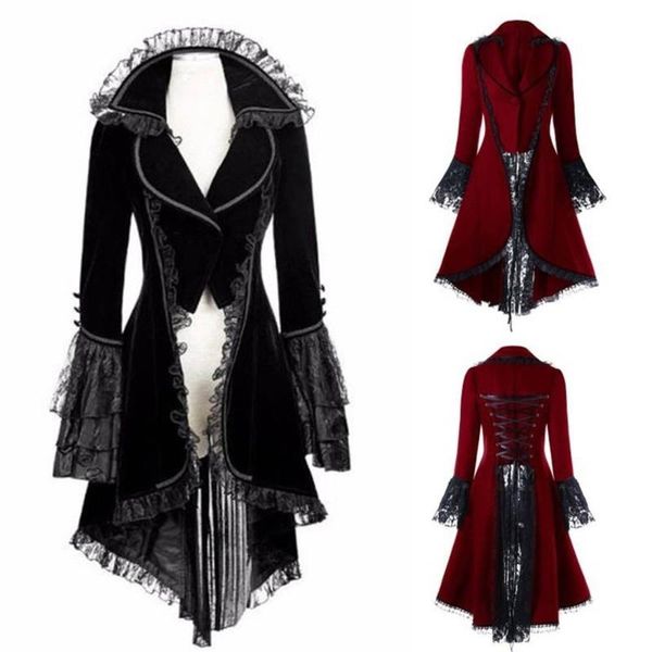 

women's jackets women vintage long-sleeved waist back bandage lace stitching jacket overcoat long sleeve trench parka outwear fashion c, Black;brown