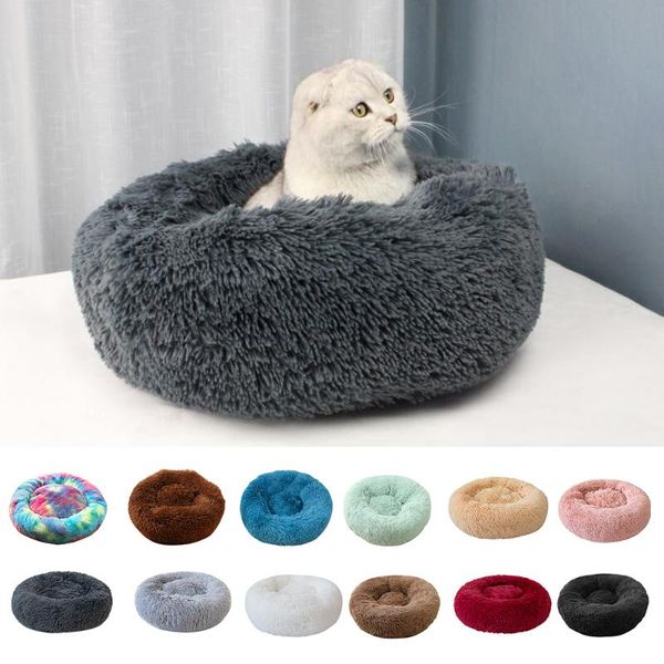 

blusea soft plush round pet bed cat for cats small dogs beds & furniture