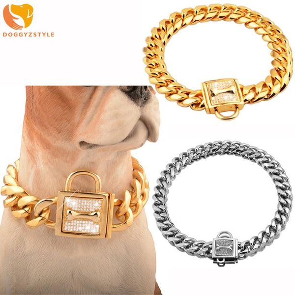 

dog collars & leashes gold cuban chain collar silver stainless steel 19mm heavy duty pet training choke metal luxury necklace large