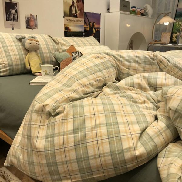 

bedding sets fashion fairyfair green geometric plaid set,cotton twin full  king home textile bed sheet pillow case duvet cover