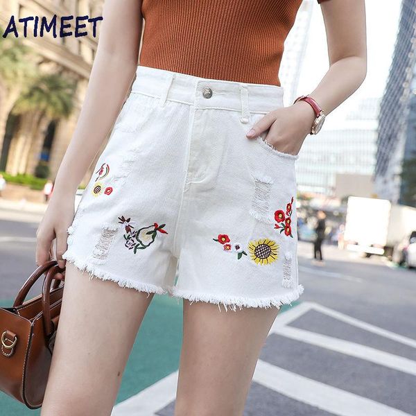 

women fashion denim embroidery shorts plus size summer casual style stretch jeans women's, Blue