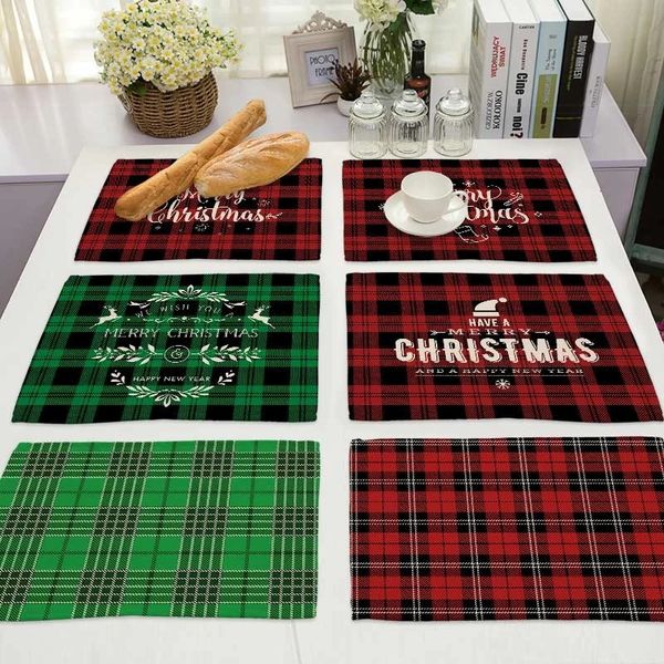 

christmas red plaid linen pad dining table mats coaster bowl cup mat pattern kitchen placemat home decor