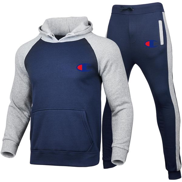 

men autumn winter tracksuit male hoodie and pants two piece set 2021 casual sportswear running suit fitness pullover sweatshirt, Gray