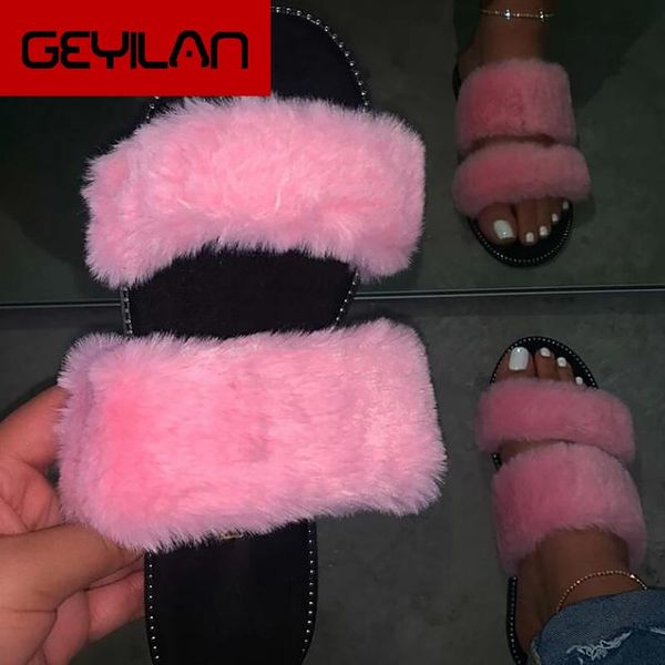 

slippers fat for women non-slip female designer slide ladies fur 2021 summer shoes big size 41, Black
