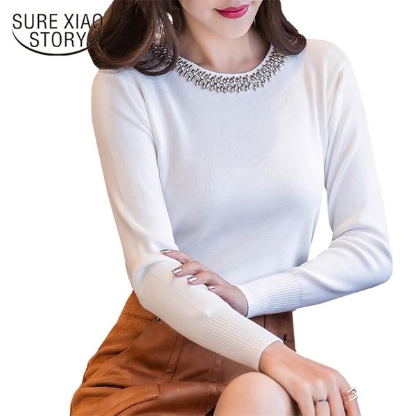 

autumn slim women blouse shirt o collar long-sleeved 's clothing white solid plus size blusas d85 30 210506