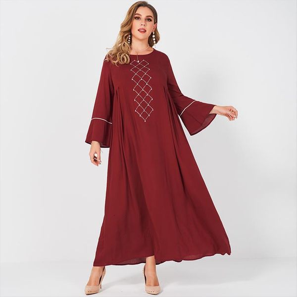 

fashion loose large size women dress round neck brick trumpet sleeves pure red temperament banquet sweet long womens, Black;gray