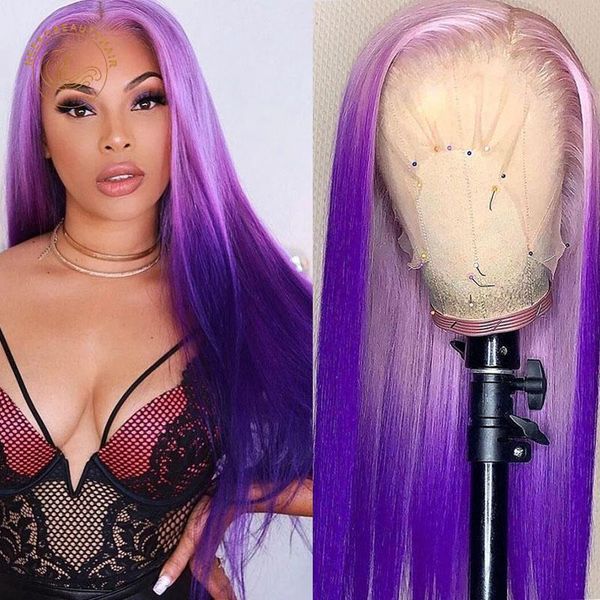 

lace wigs ombre color frontal purple pink orange red 13x4 front wig 180% density 2 tones colored human hair closure, Black;brown