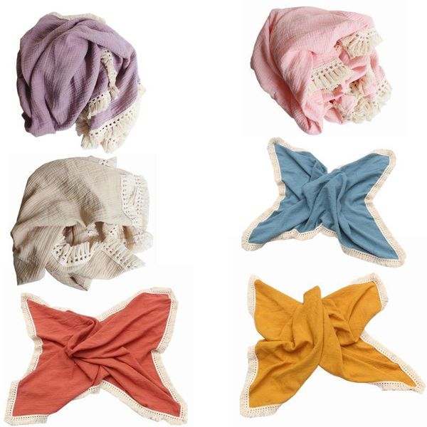 

born swaddle muslin tassel infant baby blanket receiving wrap blankets & swaddling