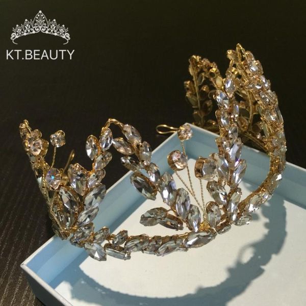 

hair clips & barrettes luxury vintage big crown bridal tiaras golden crystal handmad women royal wedding accessories jewelry, Golden;silver