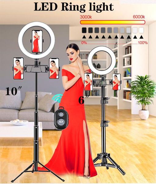 

inch ring light tripod led selfie with stand 3-color video bracket for youtube tik tok flash heads