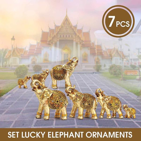 

decorative objects & figurines 7pcs/set feng shui elegant elephant trunk statue lucky wealth figurine crafts ornaments gift for home office
