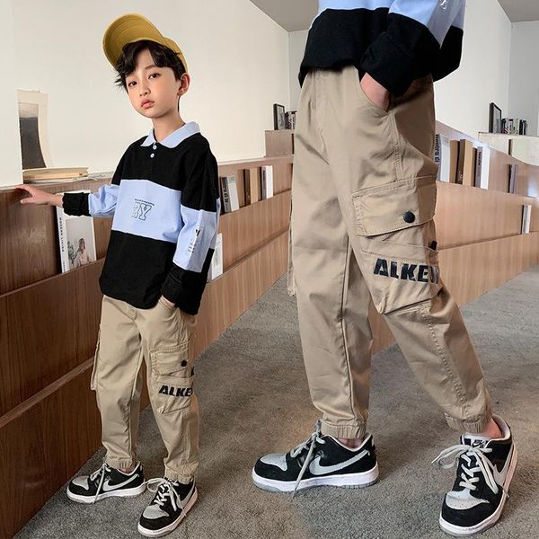 

trousers casual boy children pants kids boys black khaki costumes teen cotton cargo clothes long 6 8 10y, Blue