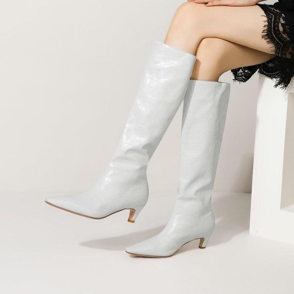 

boots fashion square toe western lady spring autumn slip on loose knee high winter low-heel stone pattern long, Black