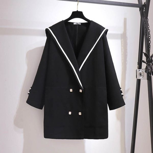 

women's wool & blends plus size female sailor's collar wool winter bust 160cm 6xl 7xl 8xl 9xl 10xl casual sleeve long coat 00i5, Black