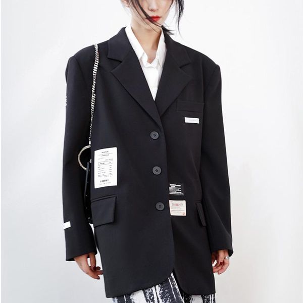 

women's suits & blazers [ewq] korea chic autumn casual trendy women suit collar single-breasted label fashion loose long-sleeved blazer, White;black