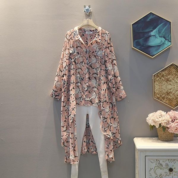 

women's blouses & shirts [ewq] 2021 spring summer pattern sailor collar long sleeve print patchwork large size casual shirt women ak747, White