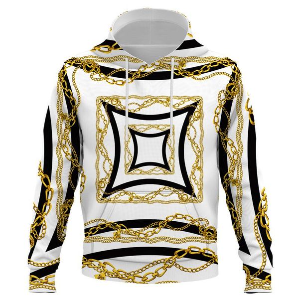 

men's hoodies & sweatshirts 3d printing hoodie fashion gold chain luxury pattern sweatshirt women's pullover harajuku streetwear, Black