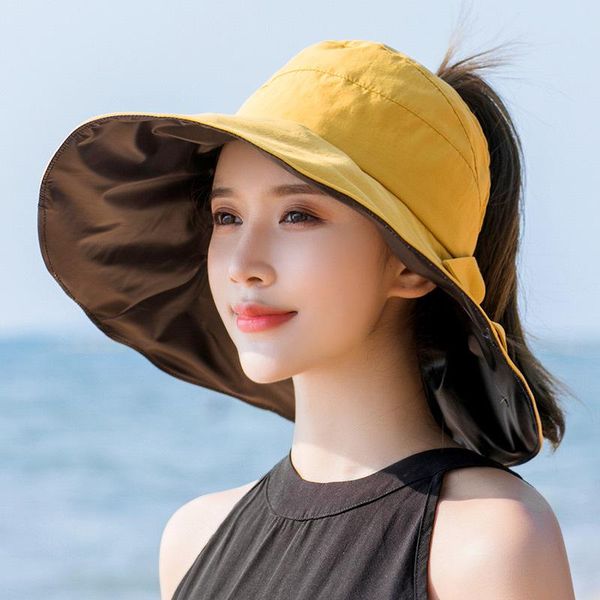 

wide brim hats summer beach sun hat female wild fashion ride folding empty visor girls lovely solid color cap, Blue;gray