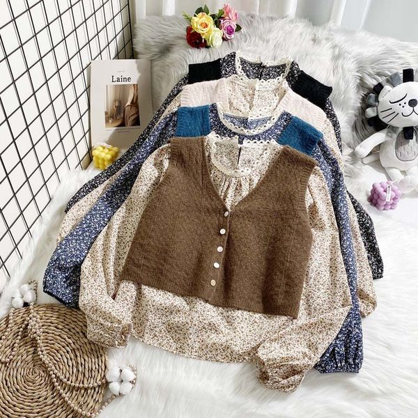 

women's blouses & shirts camisa feminina de renda + cote em v, duas peÃ§as, malha, sem mangas, elegante, camisa chiffon, casual, hi, White