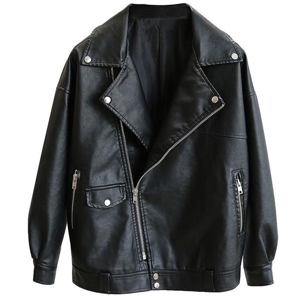 

women's leather & faux saleqi autumn women jacket motorcycle black loose oversized bf outwear