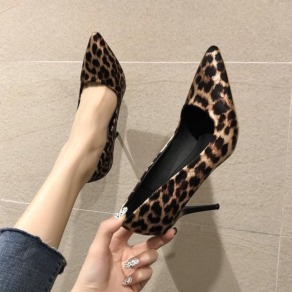 

dress shoes autumn leopard women high heels elegant office pumps animal print pointed toe luxury singles female, Black