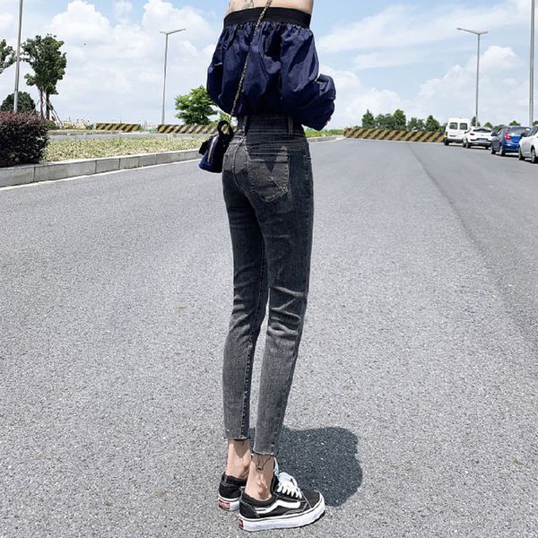 

casual denim pants of large female size high flexibility, Blue