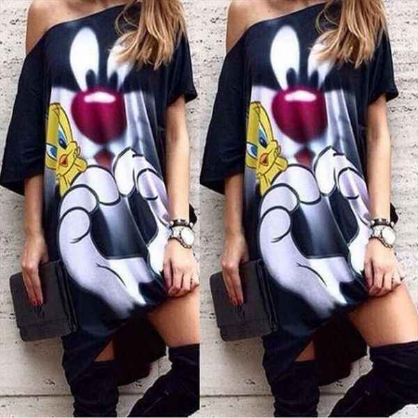 

1pc cartoon cute duck casual womens dresses maxi irrerular loose ukraine vestido mujer plus size dress long t shirt, Black;gray