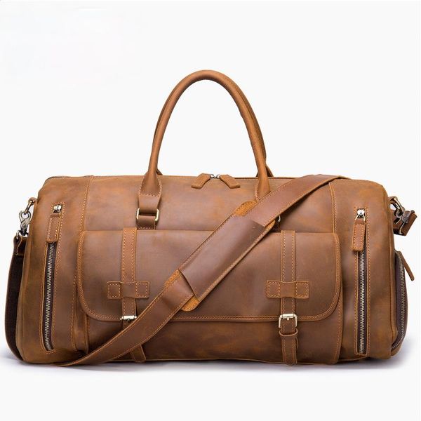 

duffel bags retro crazy horse leather men's hand-held travel bag large-capacity suede luggage messenger
