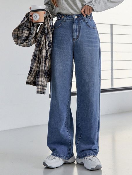 

dazy high waist bleach wash wide leg jeans j0h3#, Blue