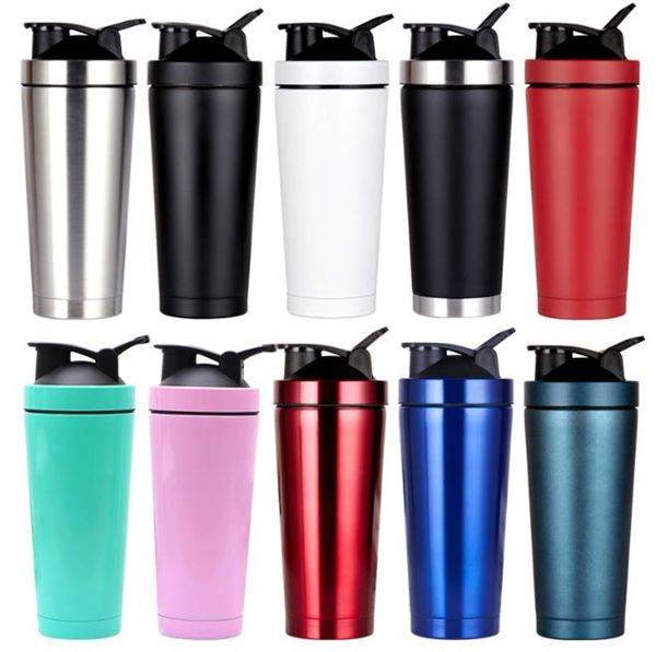 Bicchieri Protein Shaker Cup Tazza isolata in acciaio inossidabile Bottiglia d'acqua Palestra all'aperto Allenamento Bevanda Miscelatore per latte in polvere Bottiglie portatili da viaggio