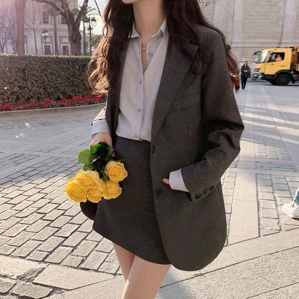 

women's suits & blazers breasted single retro blazer women fashion turn down collar long sleeve office lady jackets outerwear loose sui, White;black