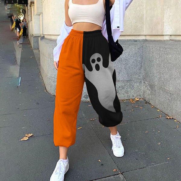 

women's pants & capris female trousers, halloween ghost print high elastic waist long for spring fall, s//l, Black;white