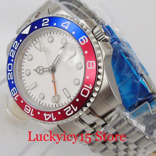 

nologo bliger brand automatic men wristwatch gmt hand rotating bezel jubilee sterile dial wristwatches, Slivery;brown