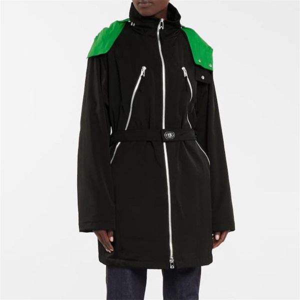 

women's trench coats 21 autumn and winter mid-length contrast color jacket hooded waist stiff temperament all-match nylon windbreaker w, Tan;black