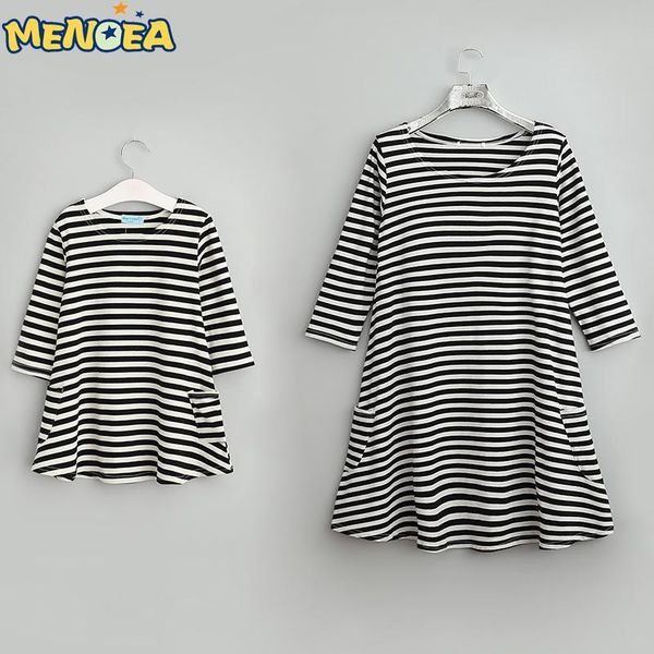 

girl's dresses new styles autumn family matching outfits mother or daughter casual fall full sleeve black and white striped 4r33, Red;yellow