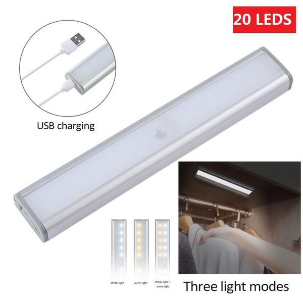 

wall lamp warm cold 3-modes night usb rechargeable led under cabinet light pir sensor hallway kitchen cupboard 20