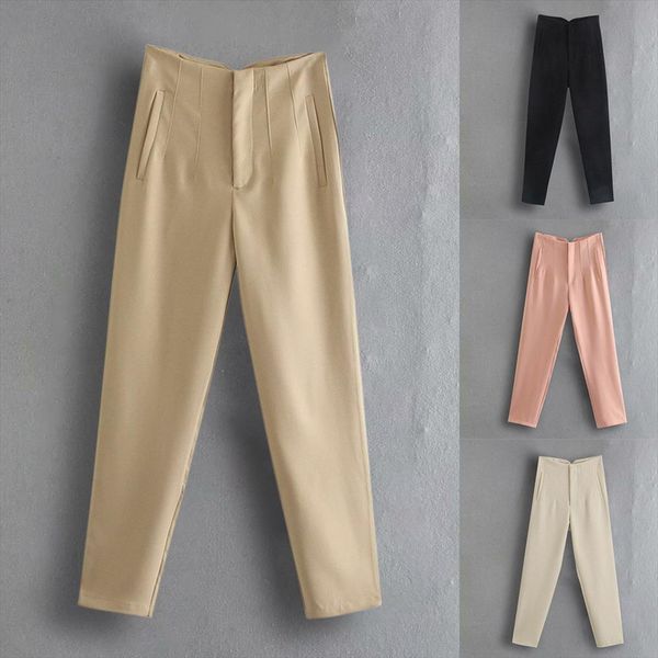 

za spring trousers suits womens pants high waisted fashion office beige elegant casual famale stright, Black;white