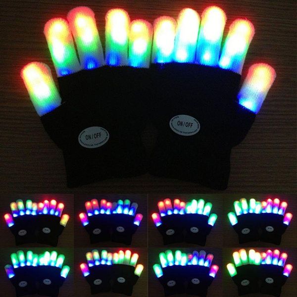 party decoration children's led glowing gloves rainbow colorful fluorescent dance performance props a pair halloween dress up