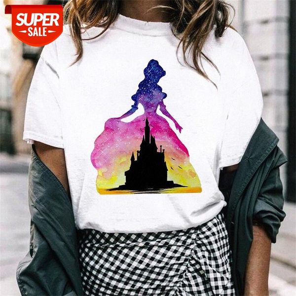

princess women t shrit castle print ladies white t-shirt short sleeve #uo4e