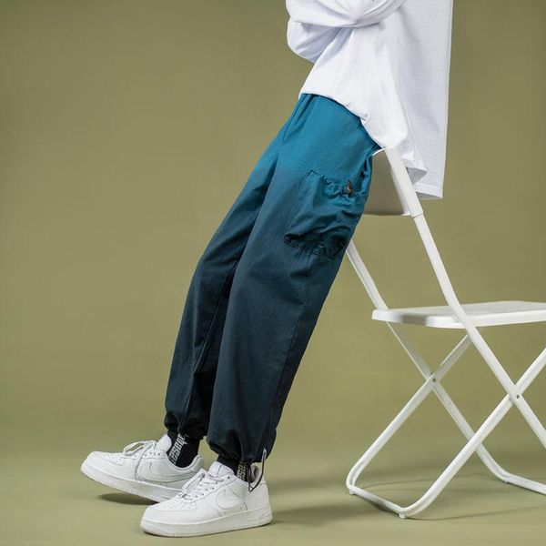 

cotton gradient pants men's fashion casual pocket men streetwear hip-hop straight wide-leg mens trousers, Black