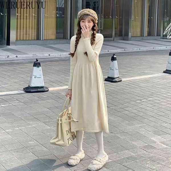 

werueruyu french self-cultivation bag hip high collar long-sleeved women's bottom sweater knit dress 210608, Black;gray