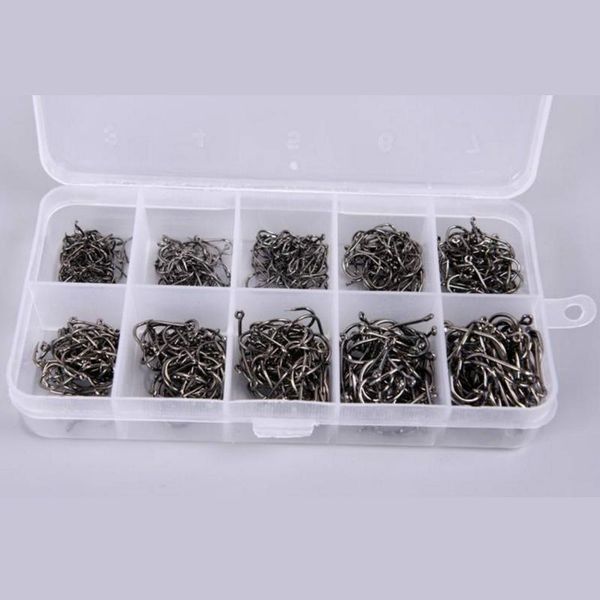 

fishing hooks 500pcs/set 10 sizes 3-12# fish sharpened barbed fishhooks with box quality